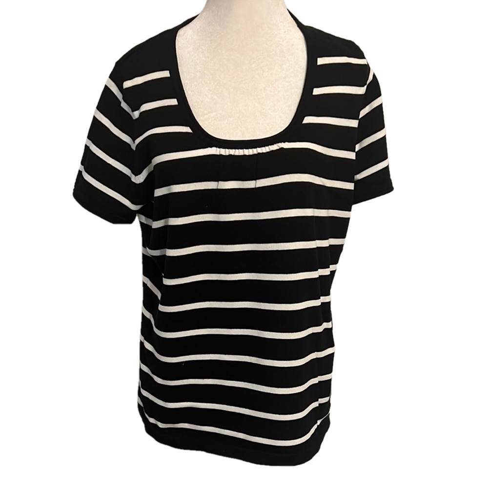 MERCER STREET STUDIO Women's Black and White Striped 100% Cotton size Large Top